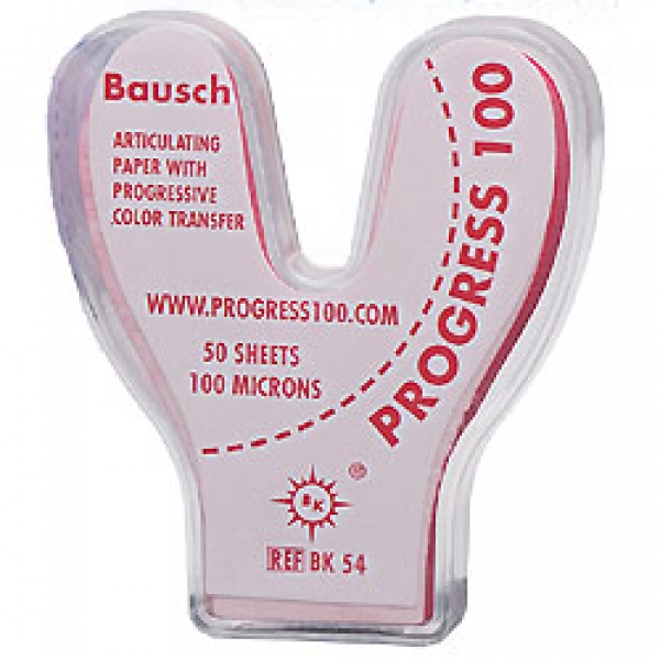 Bausch BK54 Artikulationspapier mit progressiver Farbtönung 100µ Spenderpackung 50 Blatt Hufeisenform rot